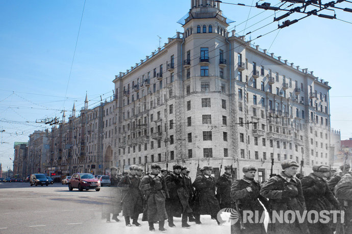 1941年和2013年莫斯科某重要十字路口  图片来源：俄新社