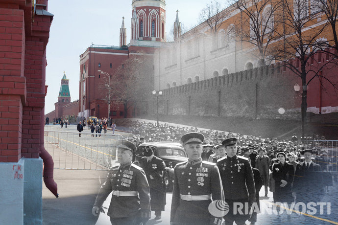 1941年和2013年莫斯科红场  图片来源：俄新社