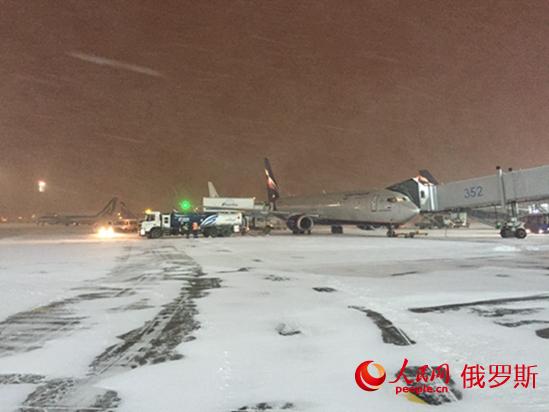 莫斯科谢列梅杰沃机场被大雪覆盖